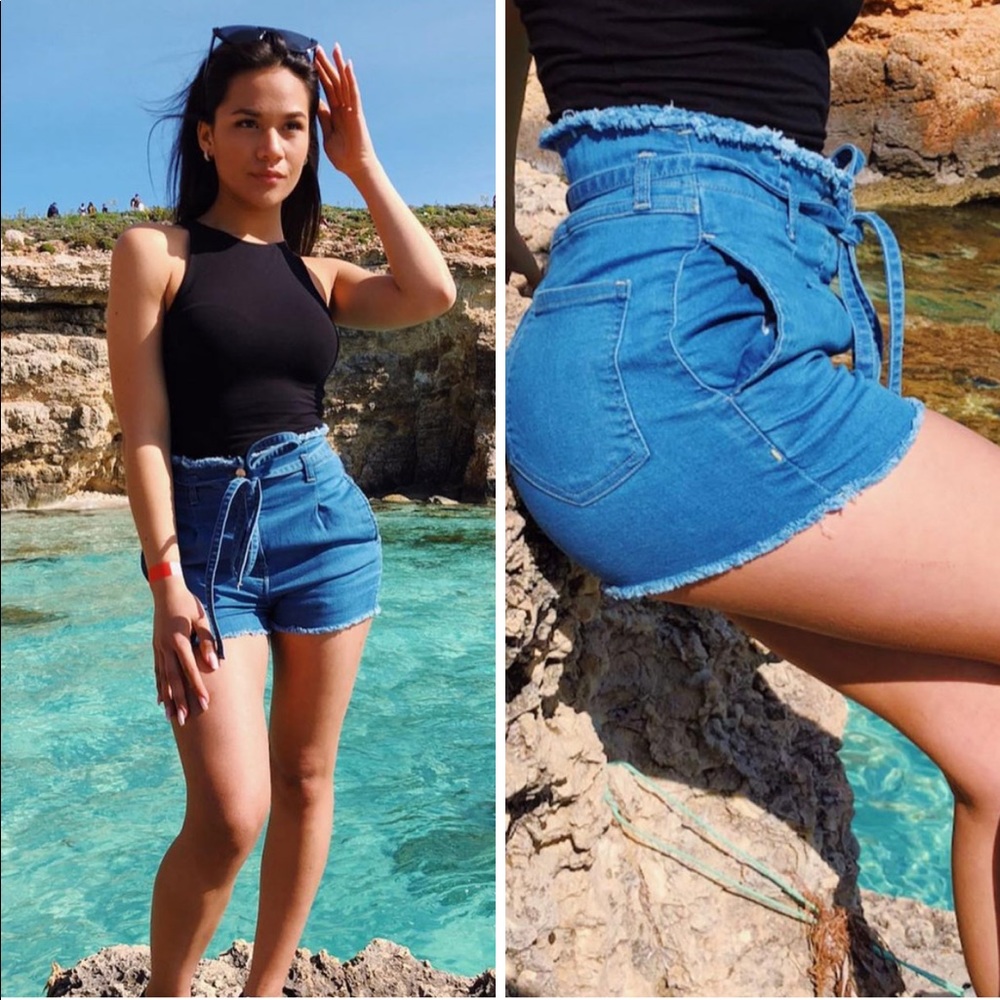 Paperbag Denim Shorts
